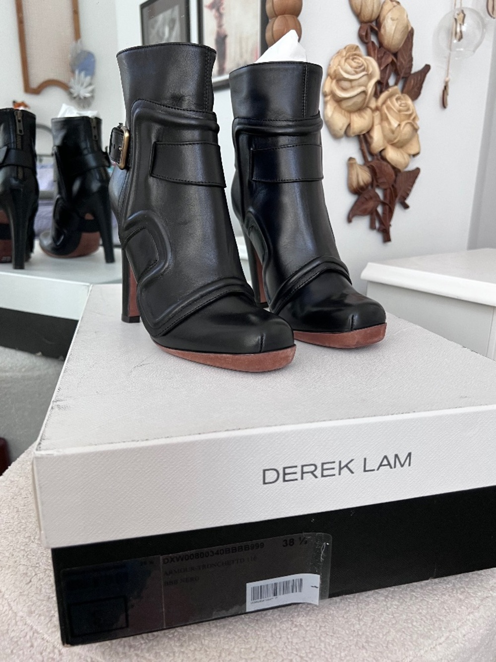 Derek Lam Black Leather Buckle Platform Ankle Boots EU 38.5